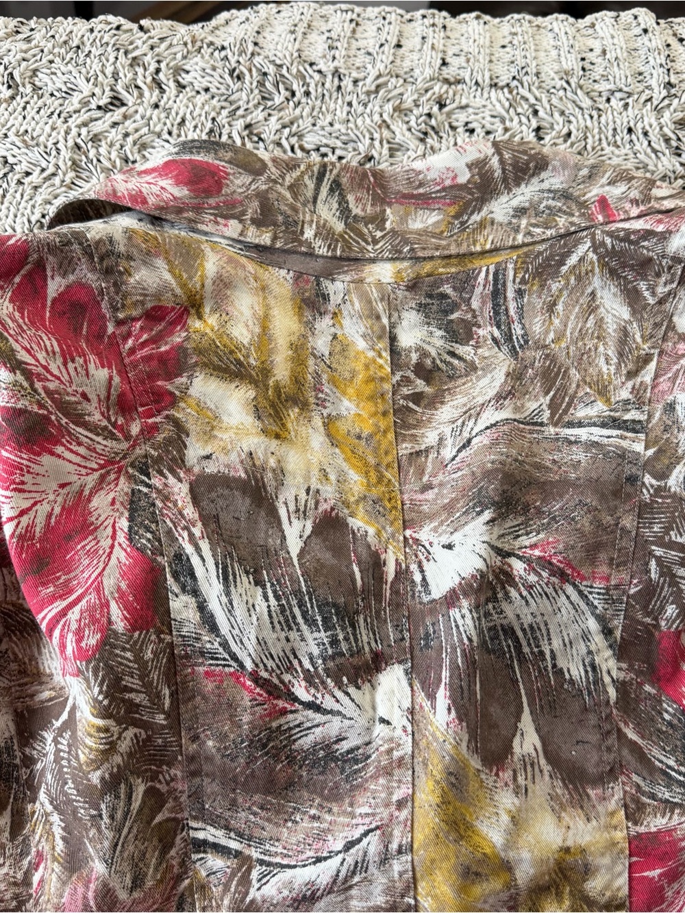 Chico's Multicolor Leaf-Print Jean Jacket — Brown, Red & Yellow - Picture 2 of 16